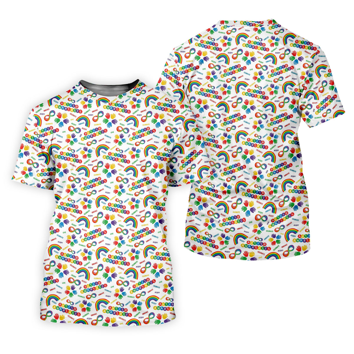 Autism Awareness Rainbow Pattern Colorful Handprints White Golf Shirt, Polo Shirts For Men