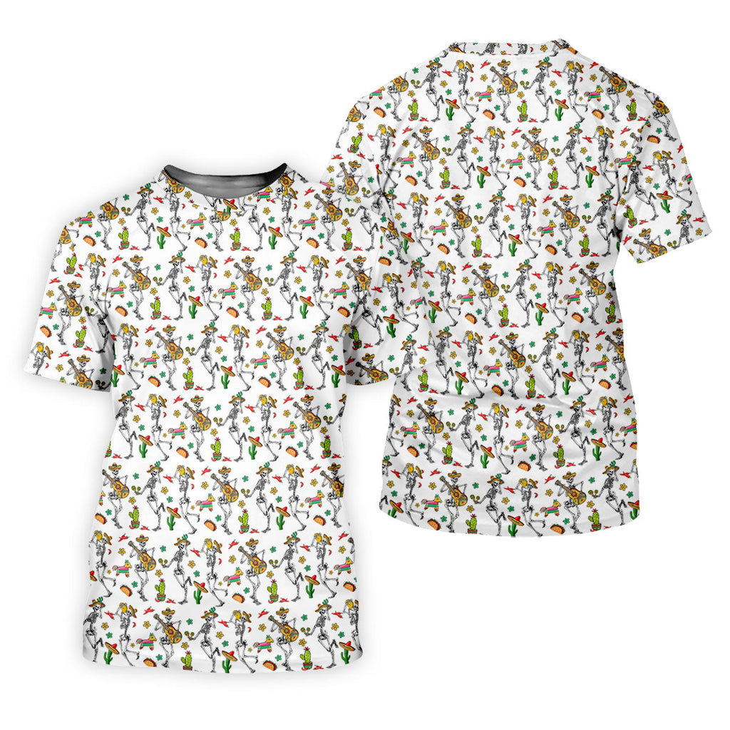Dia De Muertos Skeletons Cinco De Mayo Celebration Fiesta Themed White Golf Shirts For Men