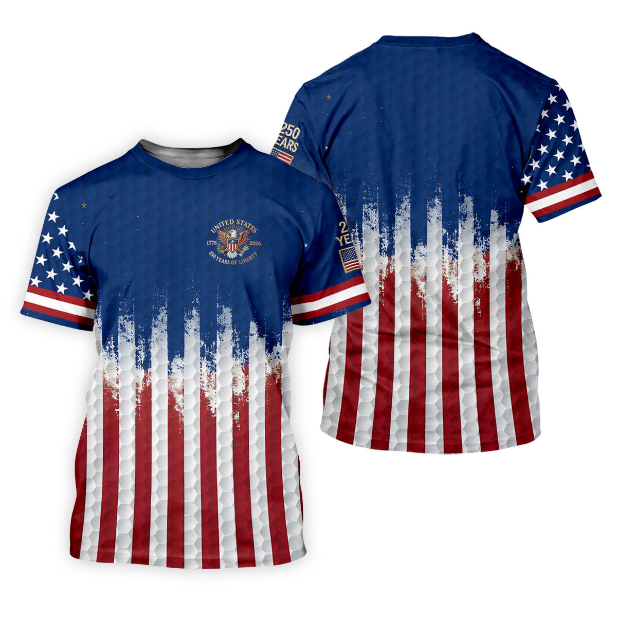250 Years Of Liberty Distressed American Flag Golf Shirt, Patriotic 4th Of July Golf Shirts For Men