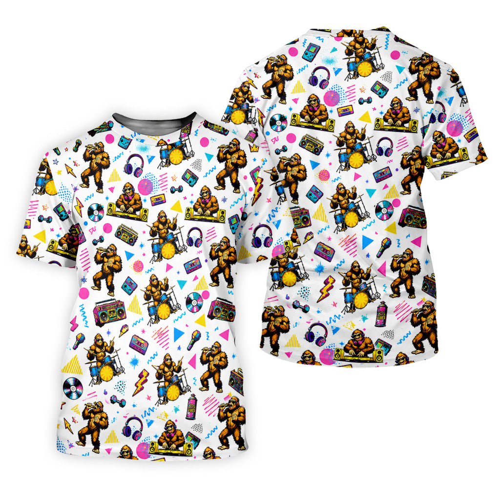Bigfoot Party Memphis Pattern Retro Golf Shirt, Hawaiian Golf Shirt, Polo Shirts For Men