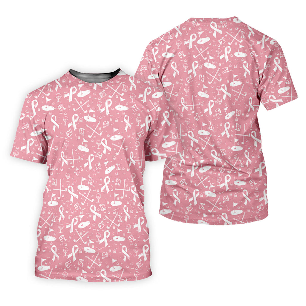 Awareness Ribbon Light Pink And White Golf Shirt, Cancer Awareness Shirt, Polo Shirts For Men