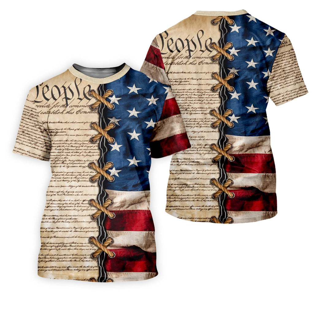We The People Preamble Patriotic 4th Of July Beige Golf Shirt, 250th Anniversary Golf Shirts For Men