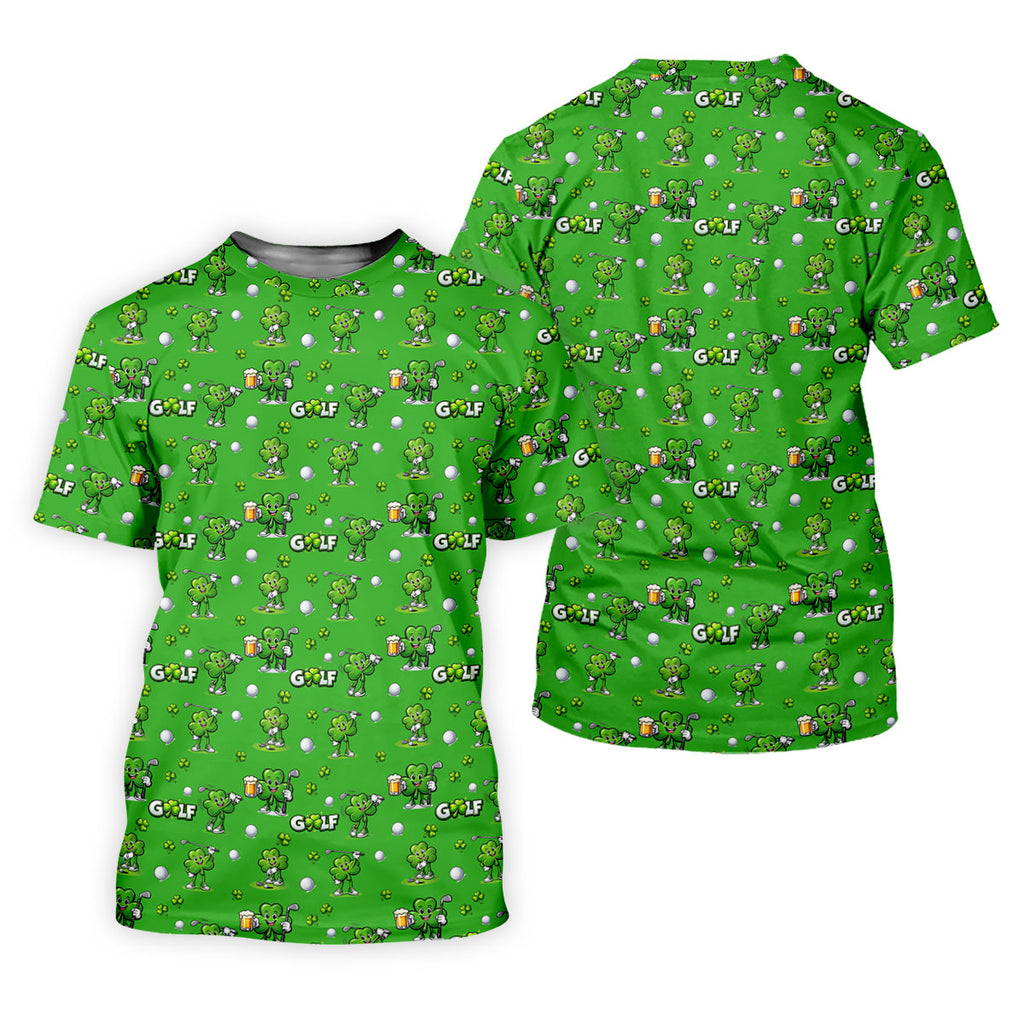 Three Leaf Clover Golf And Beer St Patrick's Day Green Golf Shirt, Fun Golf Shirts For Men, Polo Shirts For Men