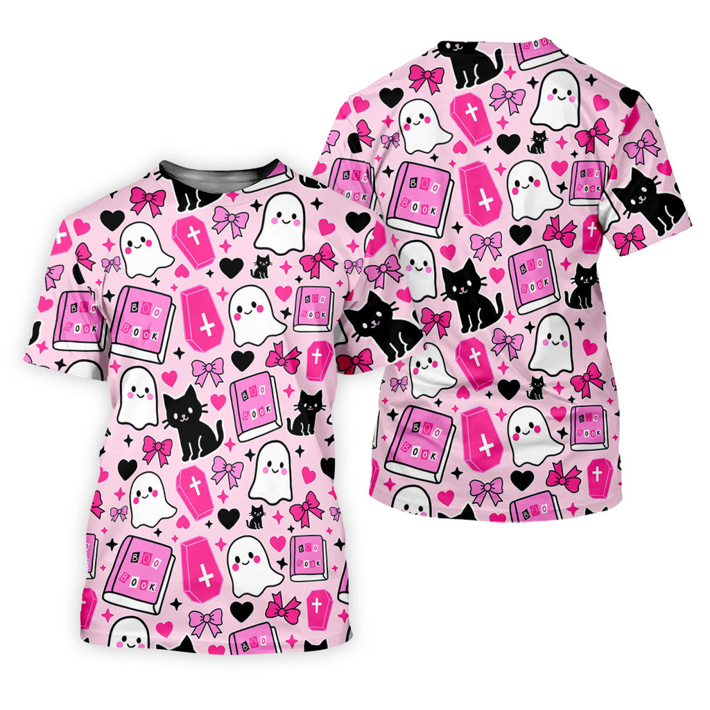 Halloween Boo And Cat Coquette Pink Golf Tops For Men, Fun Golf Shirts For Men, Polo ShirtFor Men