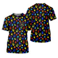 Accept Teach Understand Love Autism Awareness Colorful Handprint Black Golf Shirt, Golf Shirts For Men