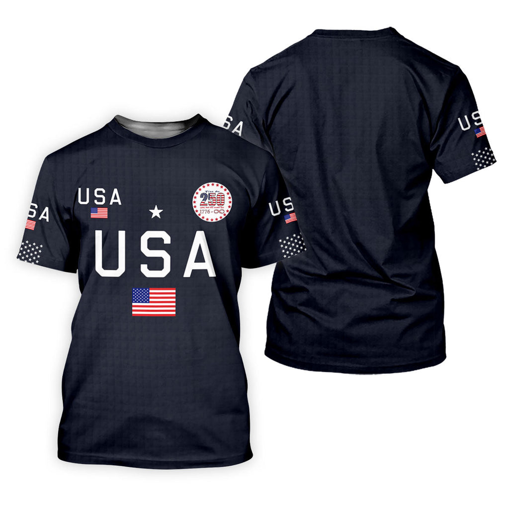 Free For 250 Years Black Patriotic Golf Shirt, 4th Of July Golf Shirt, 250th Anniversary Polo Shirts For Men