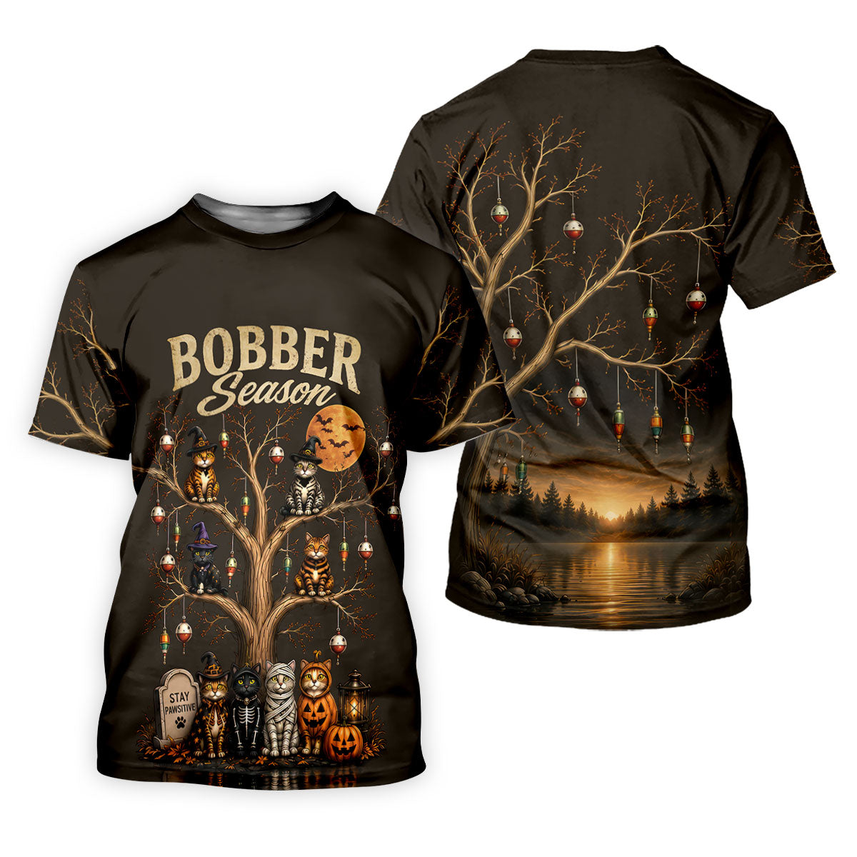 Bobber Season Halloween Cat UPF Fishing Shirt, Fishing Shirts For Men, Long Sleeve Shirt