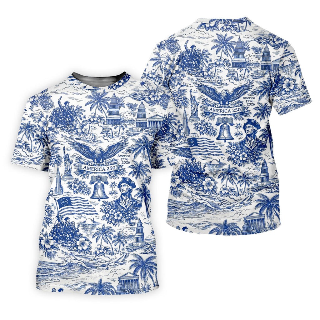 250 Years Of America Tropical Vibe Vintage Golf Shirt, Patriotic 4th Of July Golf Shirts For Men