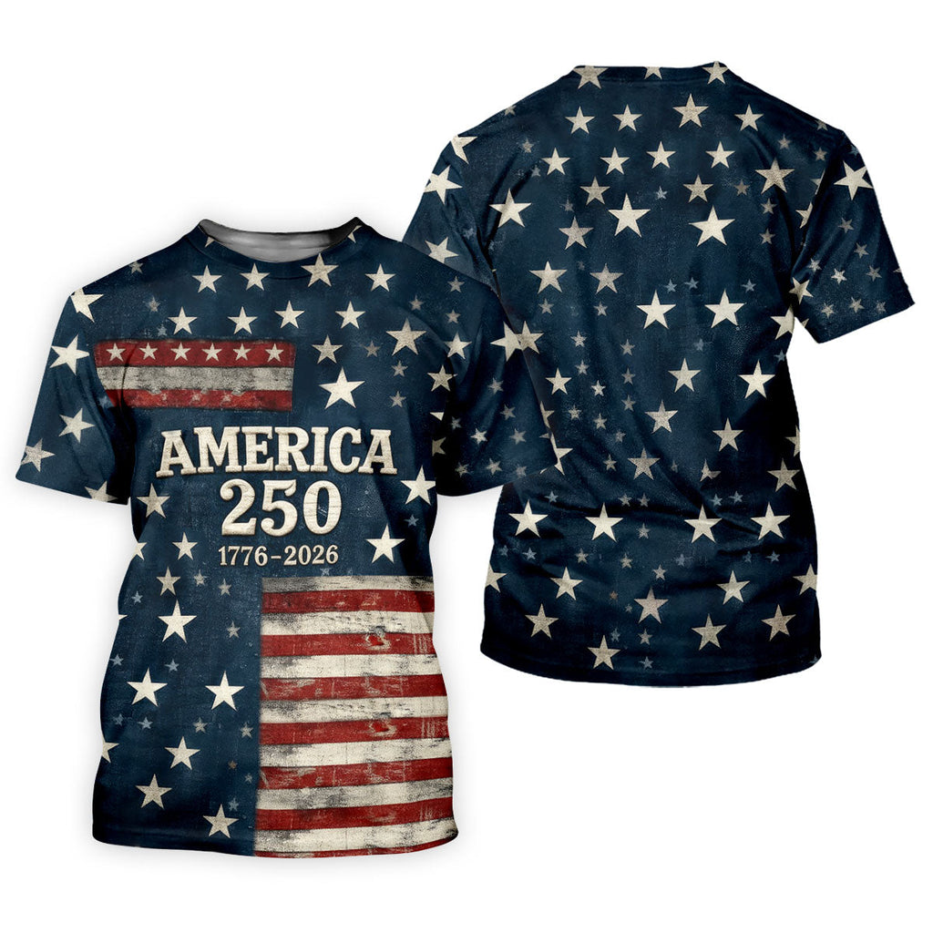 America 250 Distressed Flag 4th Of July Golf Shirt, Stars And Stripes Vintage Patriot Golf Shirts For Men