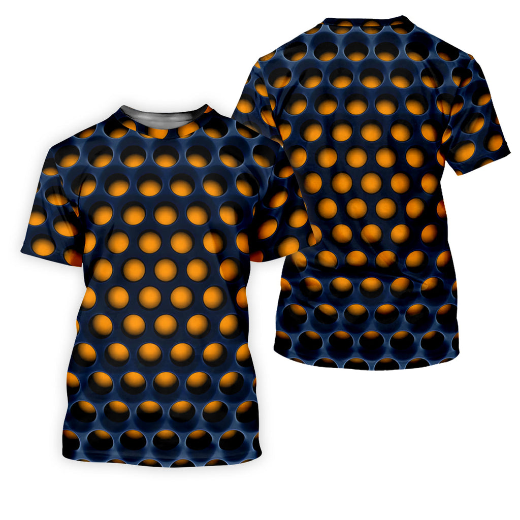 3D Effect Circular Pattern Orange Golf Shirt, Cool Golf Outfit, Men's Funny Golf Shirts, Polo Shirts For Men