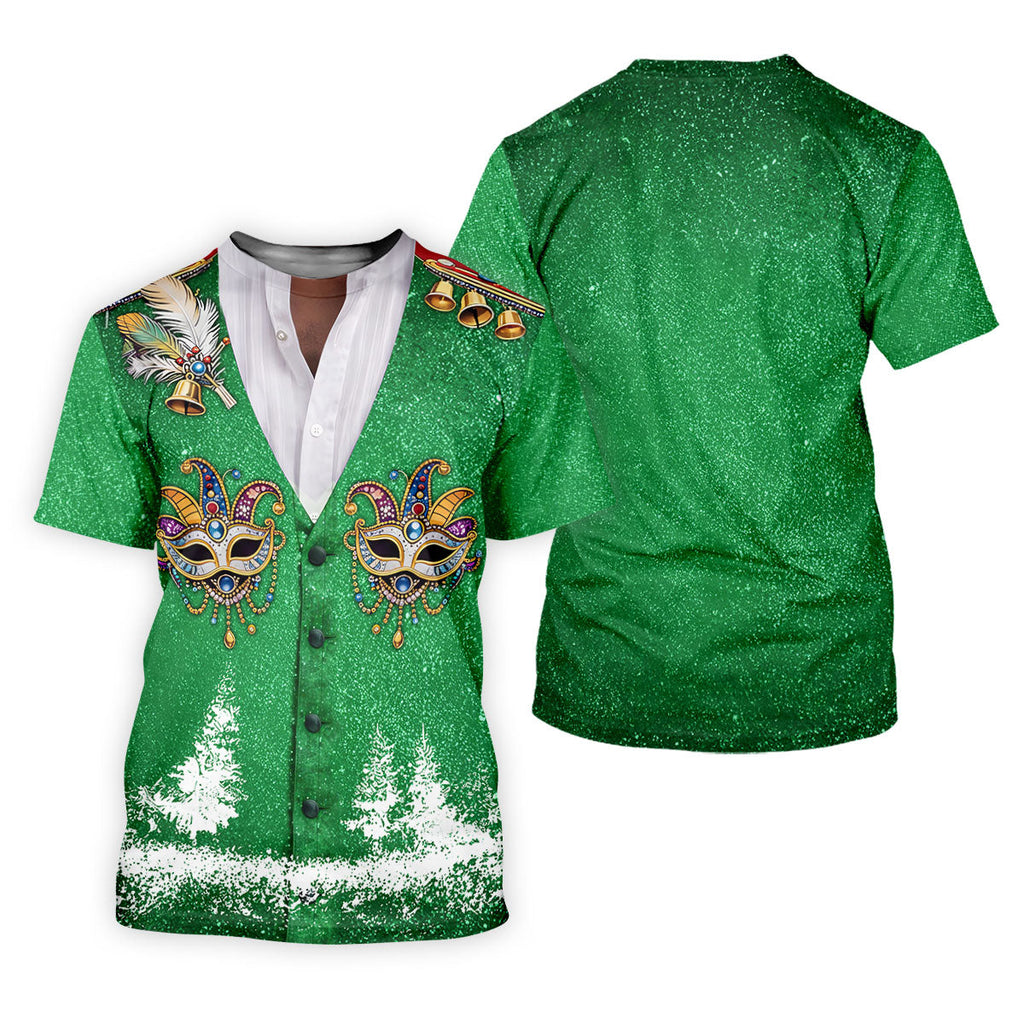 Masquerade Mask Feather Mardi Gras Glitter Print Green Golf Shirt, Polo Shirts For Men, Golf Shirts For Men