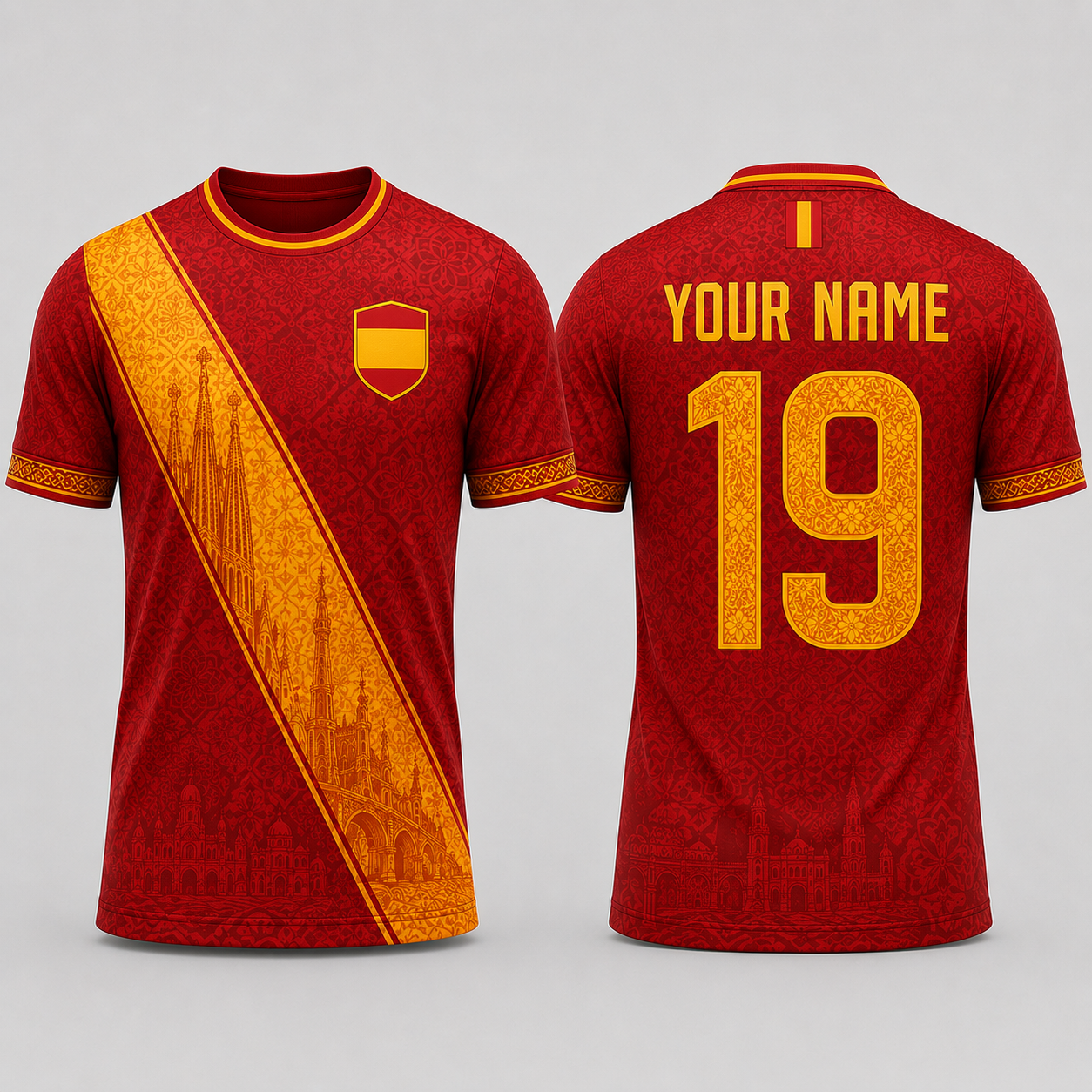 Baroque Floral Spanish Inspired V-NeckMen Football Lover, Spain Shirt Soccer Fan Gift