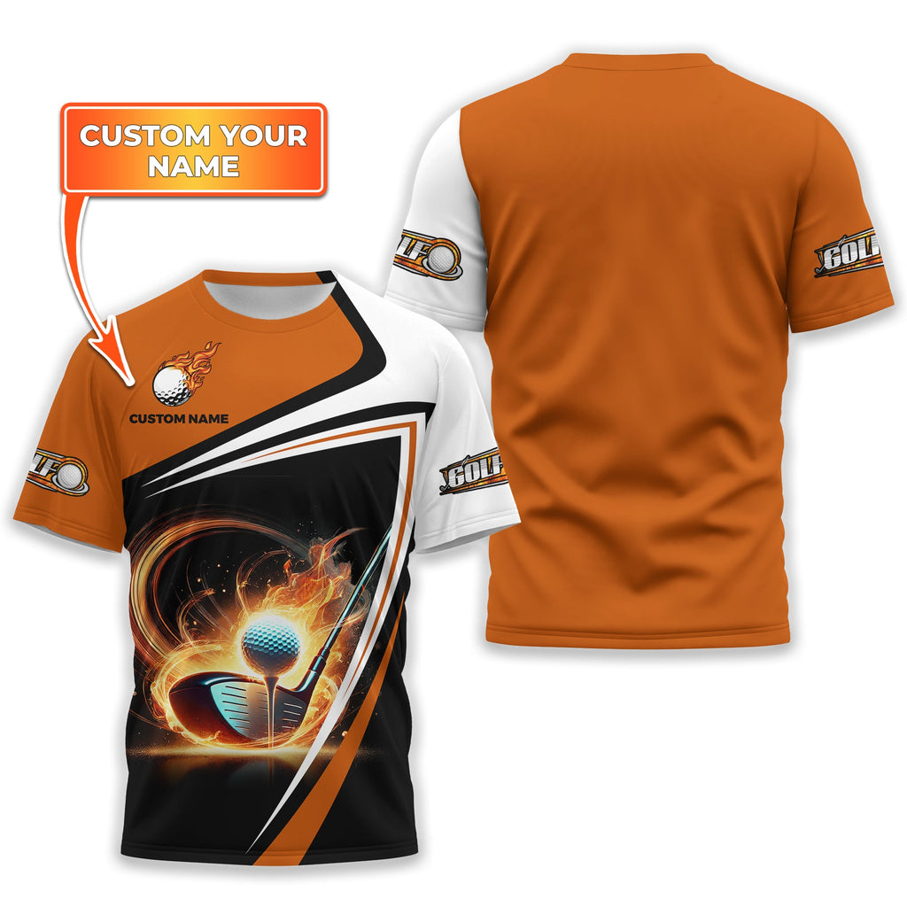 Golf Ball Fire Custom Name Men's Golf Polo Shirt, Golfing Apparel, Gift For Golfer
