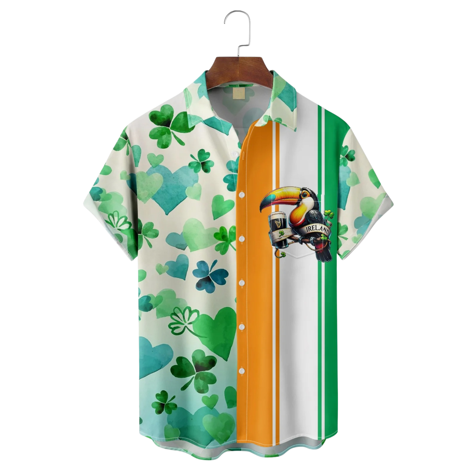 St. Patrick's Day Toucan Beer Clover Irish Green Hawaiian Golf Shirt, Tropical Vibe Men's Golf Shirt