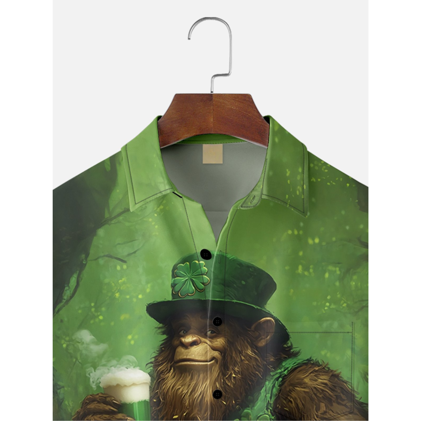 St. Patrick's Day Bigfoot Four Leaf Beer Hawaiian Golf Shirt, Holiday Hawaiian Shirt, Tropical Vibe Men's Golf Shirt