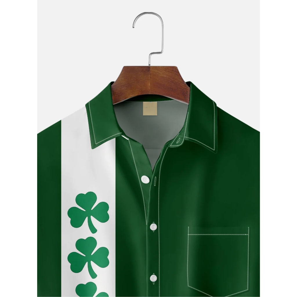 St Patrick‘s Day Shamrock Green And White Hawaiian Golf Shirt, Holiday Hawaiian Shirt, Tropical Vibe Men's Golf Shirt