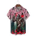 Valentine's Day Bigfoot Fun Heart Hawaiian Golf Shirt, Valentine Golf Gift, Tropical Vibe Funny Golf Shirt