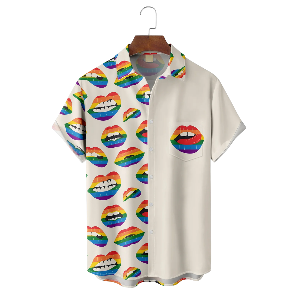 LGBT Pride Month Rainbow Lips Hawaiian Golf Shirt, Unique Golf Shirt, Tropical Vibe Funny Golf Shirt