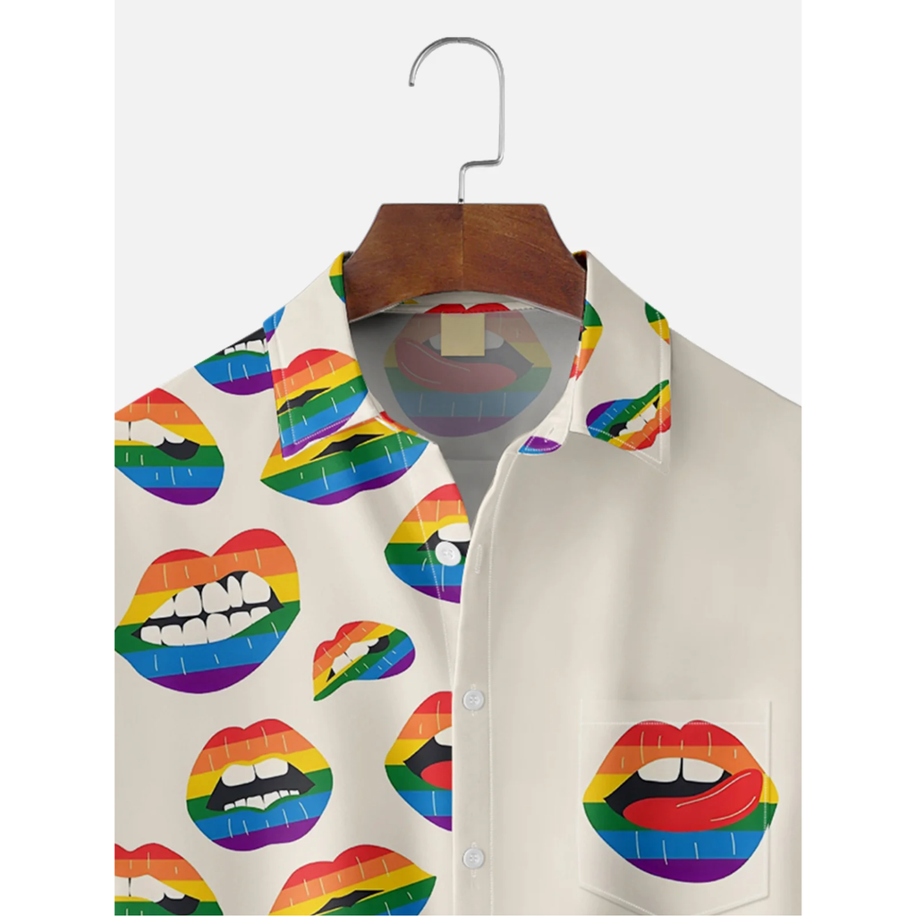 LGBT Pride Month Rainbow Lips Hawaiian Golf Shirt, Unique Golf Shirt, Tropical Vibe Funny Golf Shirt