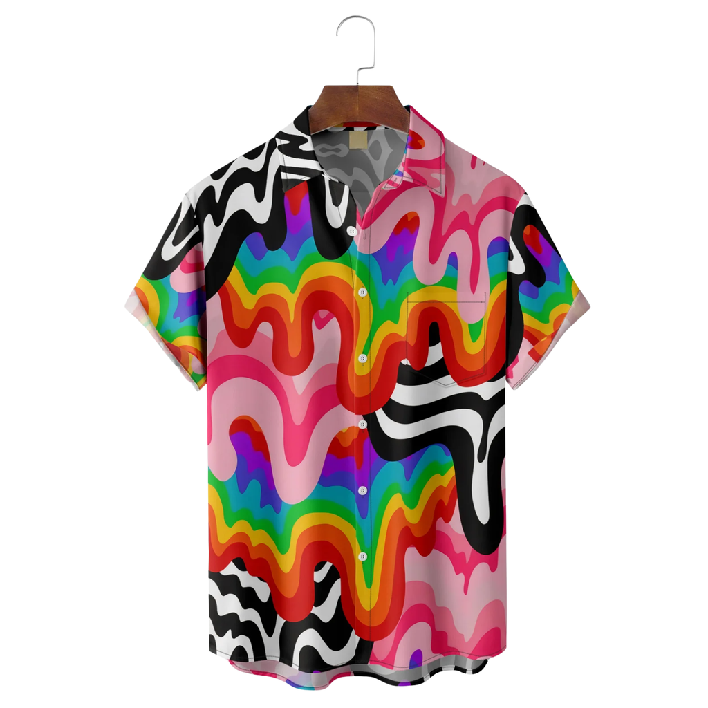 LGBT Pride Rainbow Colorful Hawaiian Golf Shirt, Unique Golf Shirt, Tropical Vibe Funny Golf Shirt
