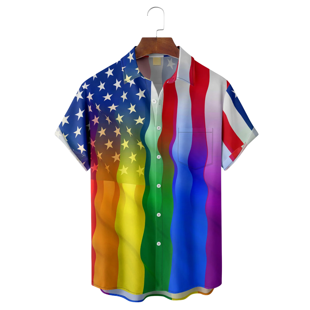 LGBT Rainbow Colorful Patriot Flag Hawaiian Golf Shirt, Unique Golf Shirt, Tropical Vibe Funny Golf Shirt