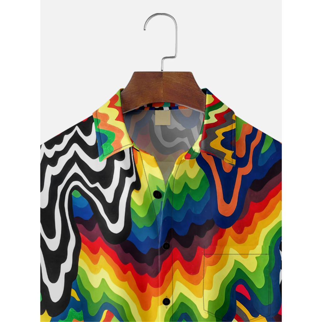 Artistic Abstract Rainbow Hawaiian Golf Shirt, Unique Golf Shirt, Tropical Vibe Funny Golf Shirt