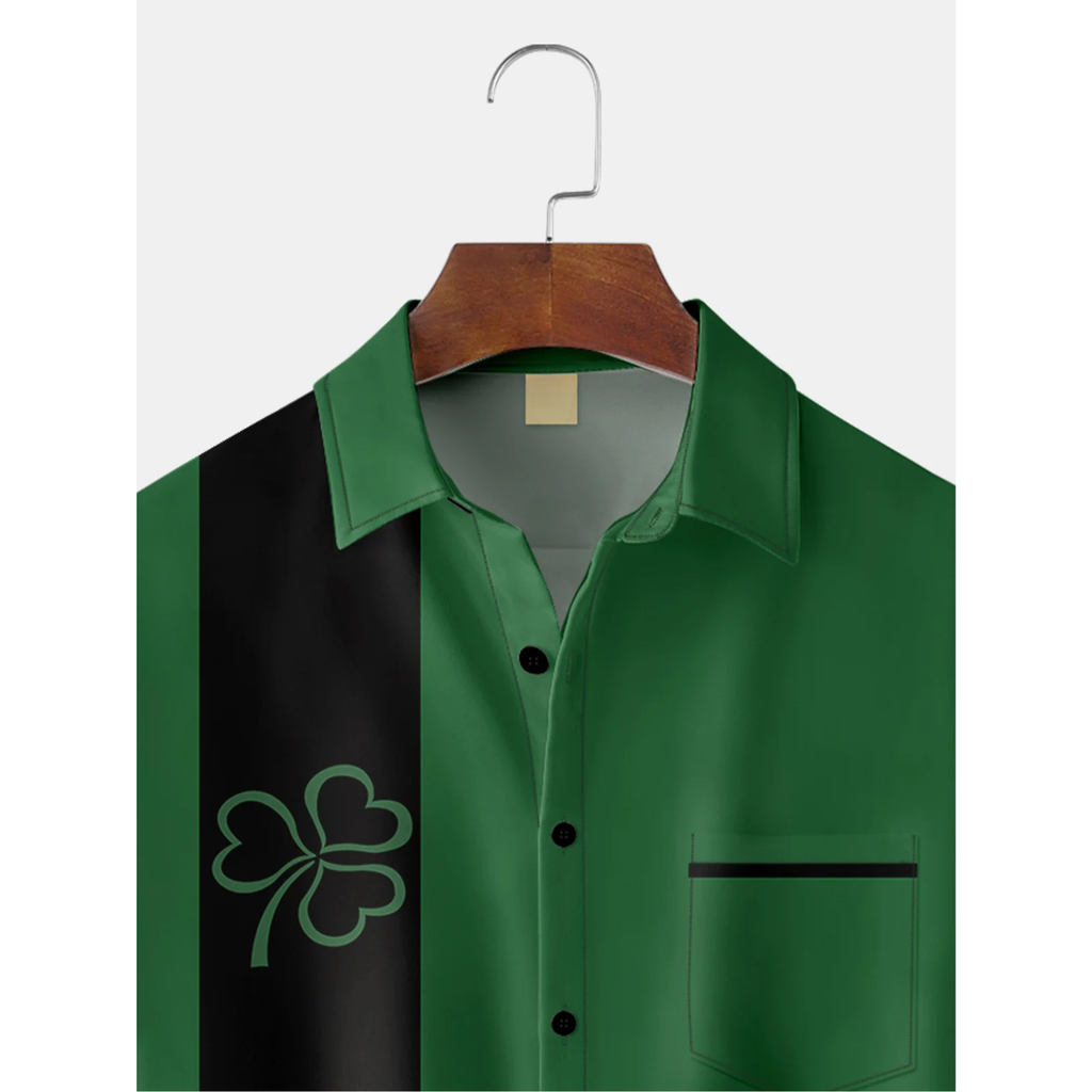 Green St. Patrick's Day Lucky Clover Hawaiian Golf Shirt, Holiday Hawaiian Shirt, Tropical Vibe Men's Golf Shirt