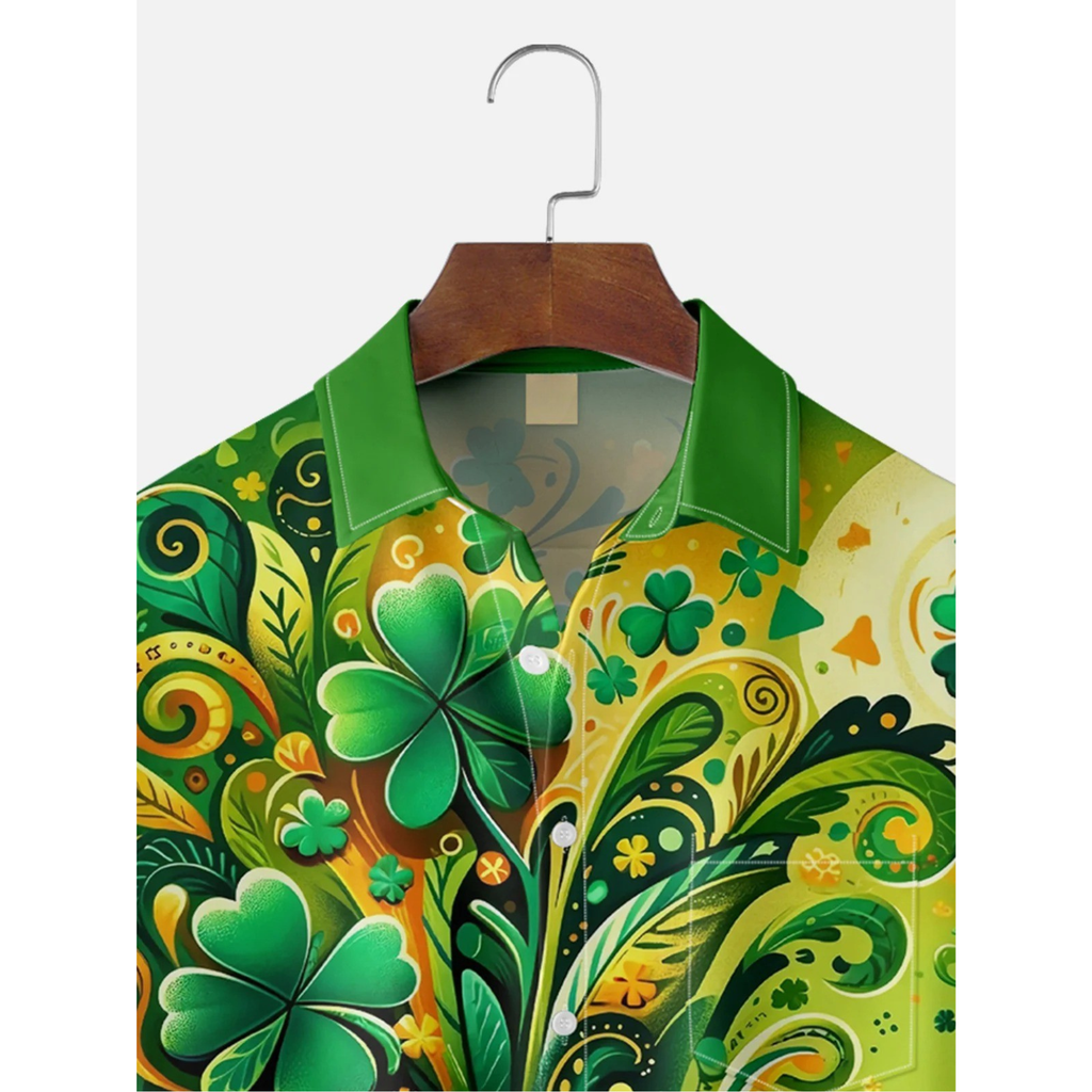 St. Patrick'S Day Pot of Gold Four Leaf Clover Hawaiian Golf Shirt, Tropical Vibe Men's Golf Shirt