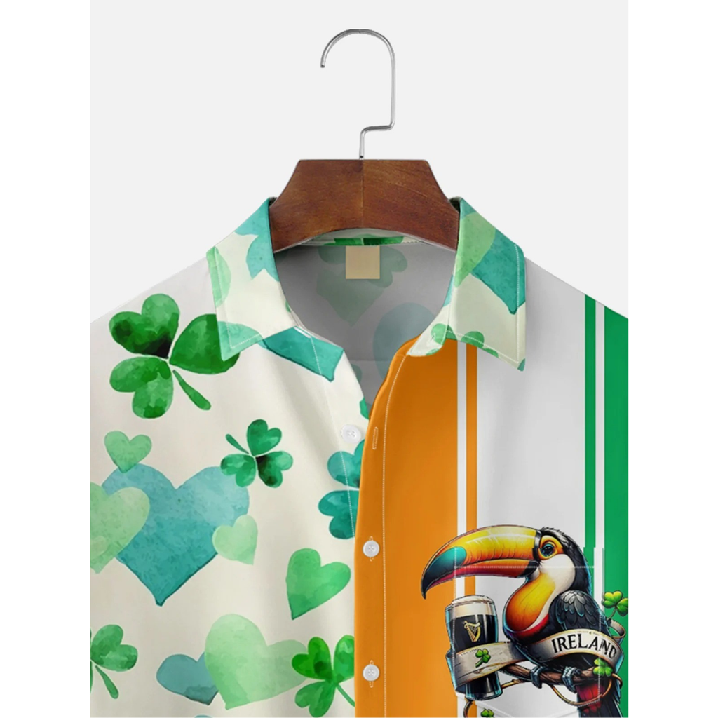 St. Patrick's Day Toucan Beer Clover Irish Green Hawaiian Golf Shirt, Tropical Vibe Men's Golf Shirt