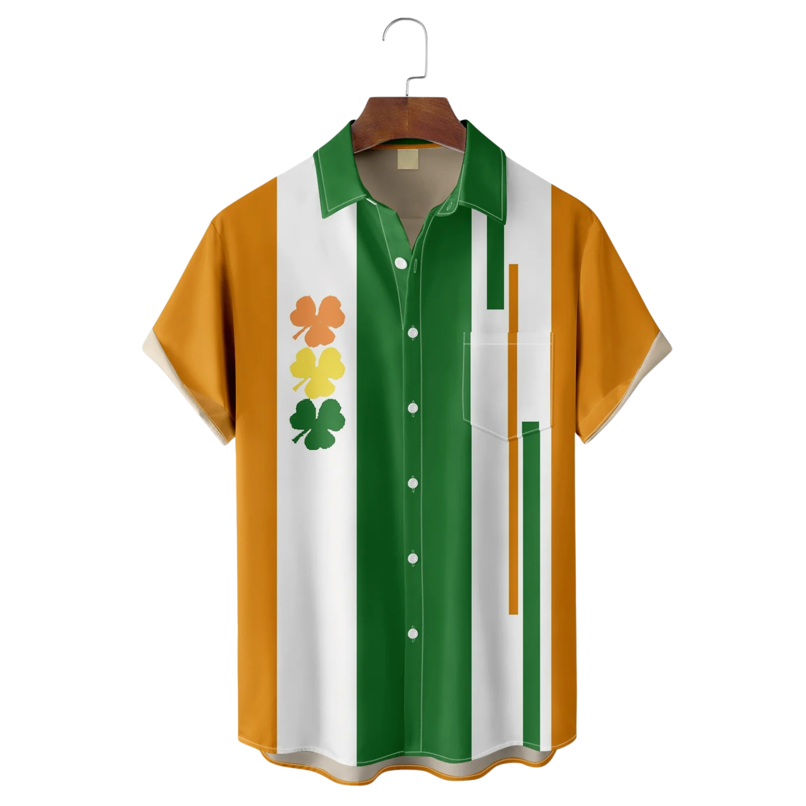 St. Patrick's Day Shamrock Green Orange White Hawaiian Golf Shirt, Tropical Vibe Men's Golf Shirt