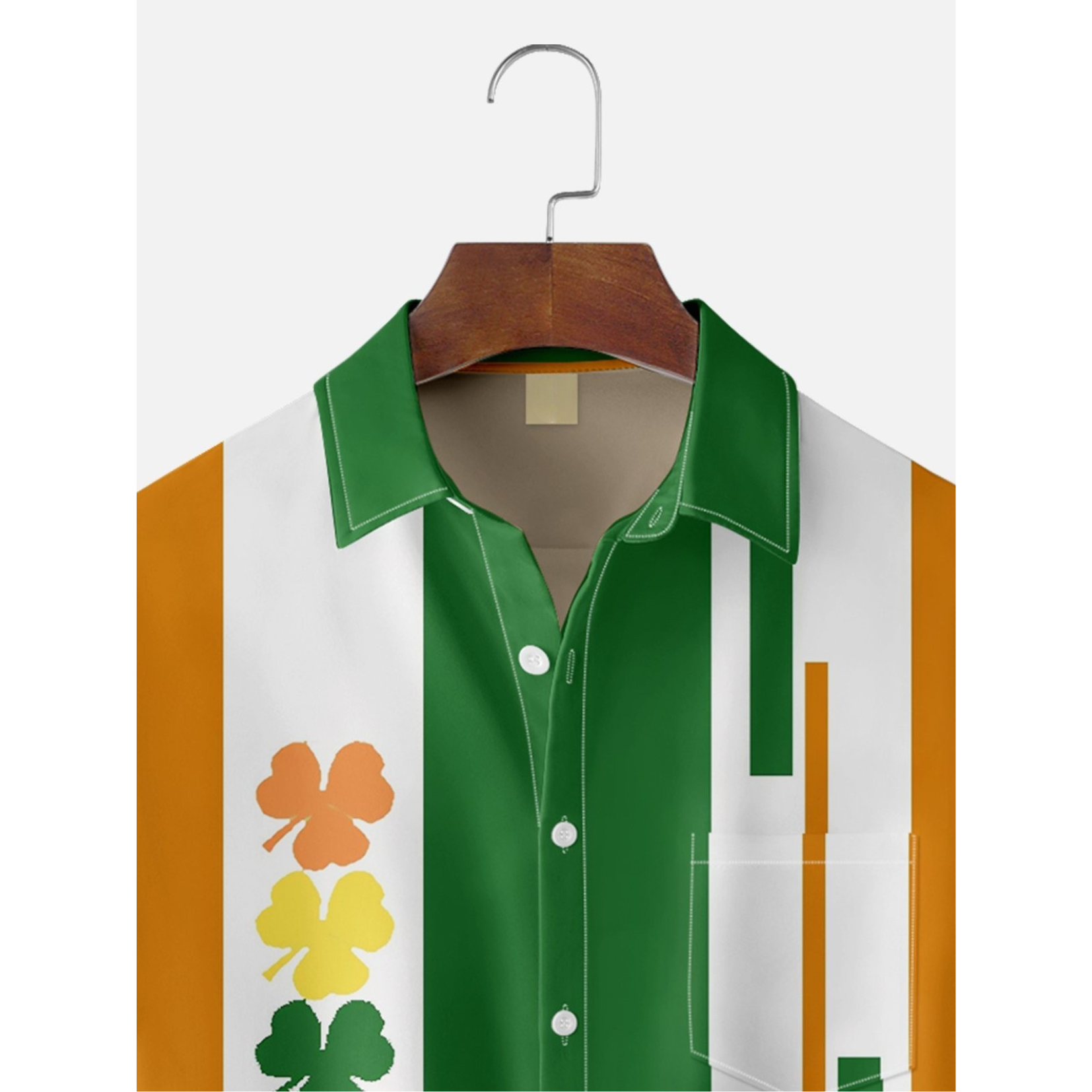 St. Patrick's Day Shamrock Green Orange White Hawaiian Golf Shirt, Tropical Vibe Men's Golf Shirt
