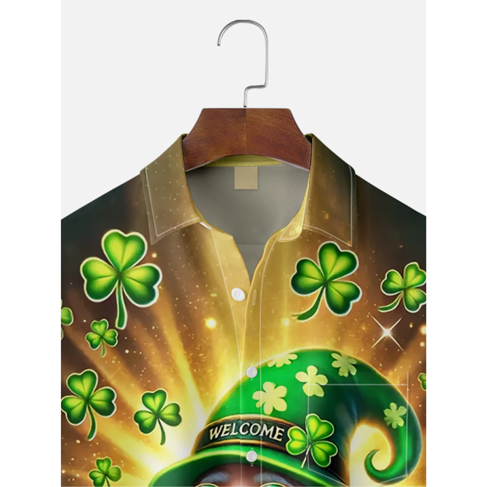 St. Patrick's Day Shamrock Gnome Beer Hawaiian Golf Shirt, Shamrock Golf Shirts, Men's Golf Shirt