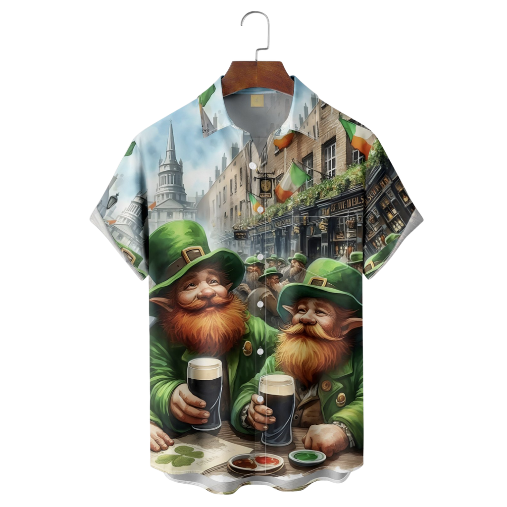 St. Patrick's Day Funny Gnome Beer Hawaiian Golf Shirt, Shamrock Golf Shirts, Men's Golf Shirt