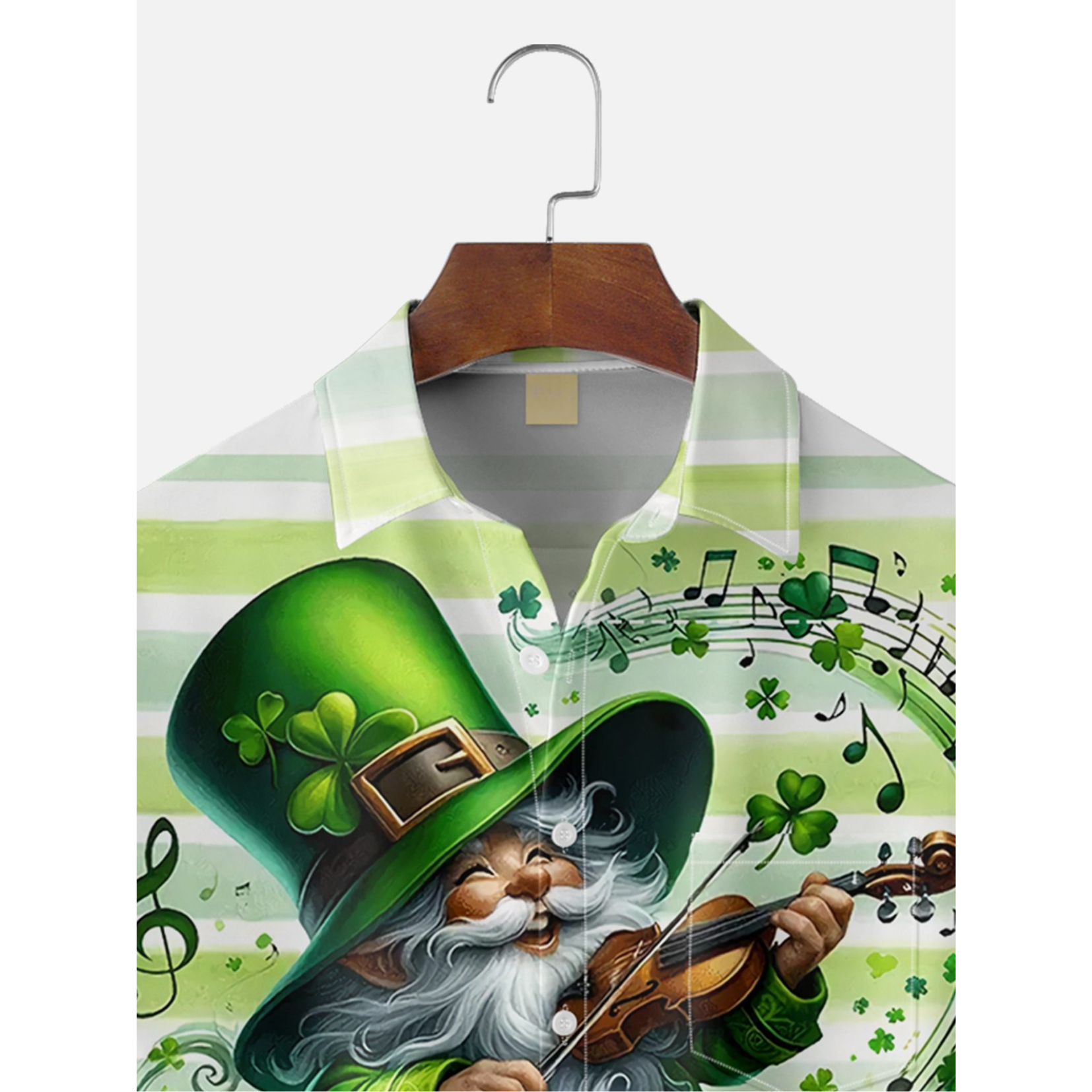 St. Patrick's Day Musical Gnome Playing Violin Hawaiian Golf Shirt, Shamrock Golf Shirts, Men's Golf Shirt