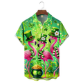St. Patrick's Day Four Leaf Clover Flamingo Hawaiian Golf Shirt, Funny Flamingo Men's Golf Shirt