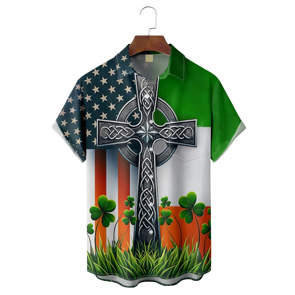 St. Patrick's Day Irish Flag Hawaiian Golf Shirt,  Men's Golf Shirt, St. Paddy's Day Shirt