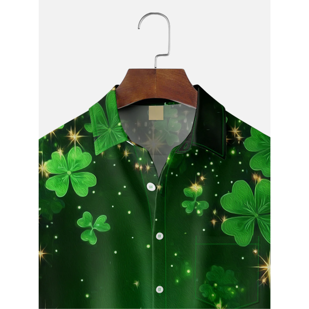 St. Patrick's Day Four Leaf Clover Green Art Hawaiian Golf Shirt, Tropical Vibe Men's Golf Shirt