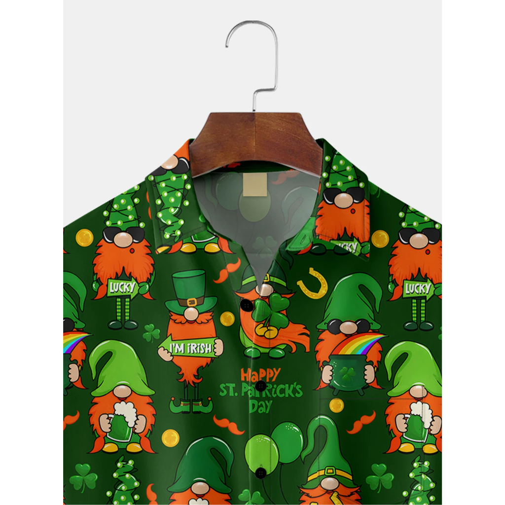 Green Irish St. Patrick's Day Lucky Clover Gold Coins Hawaiian Golf Shirt, Tropical Vibe Men's Golf Shirt