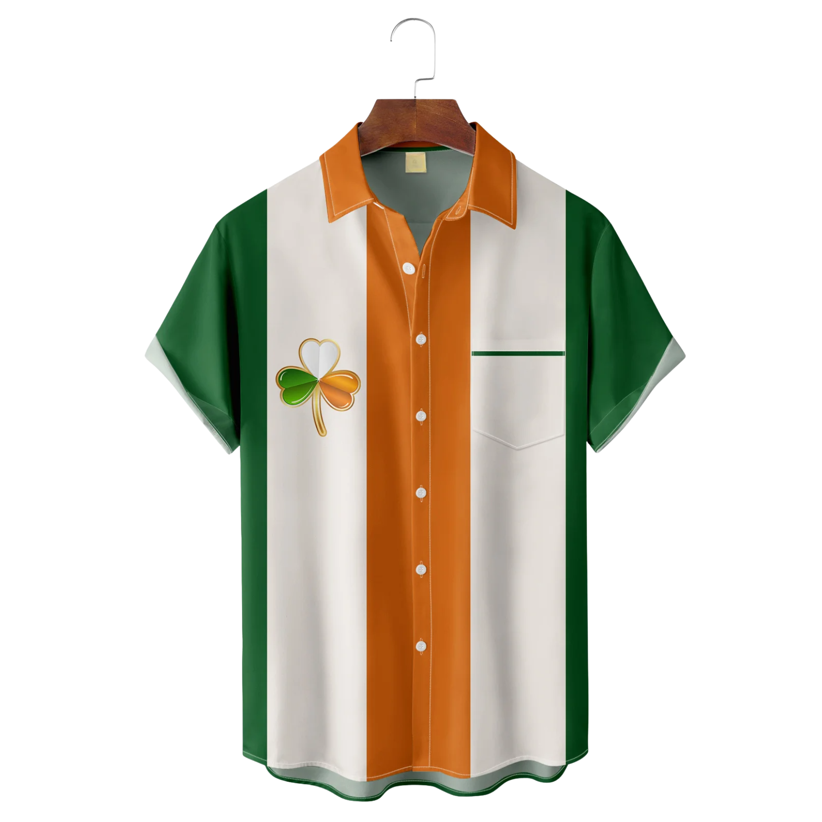 Orange And Green St. Patrick's Day Lucky Clover Hawaiian Golf Shirt, Tropical Vibe Men's Golf Shirt