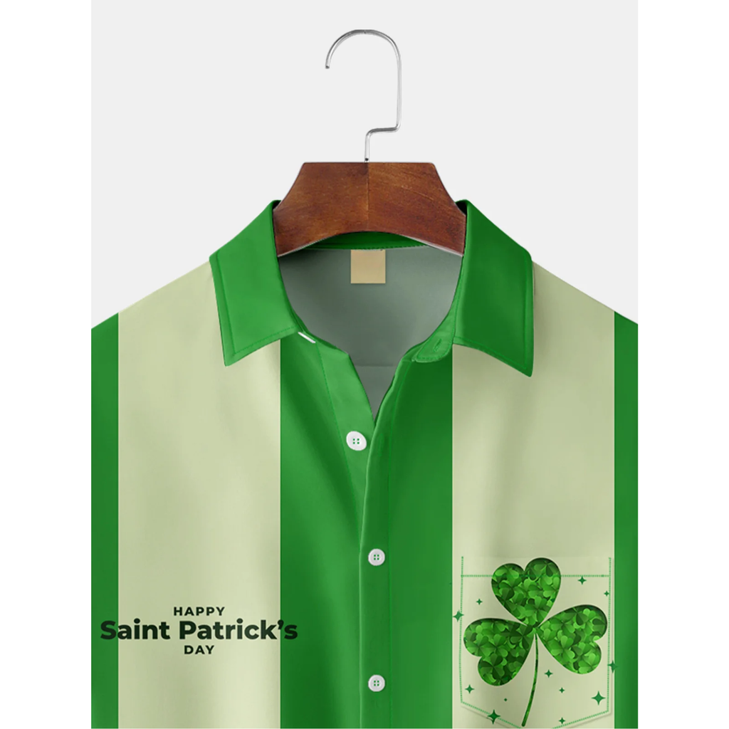 Green St. Patrick's Day Lucky Clover Shamrock Hawaiian Golf Shirt, St Paddy's Day Tropical Vibe Men's Golf Shirt