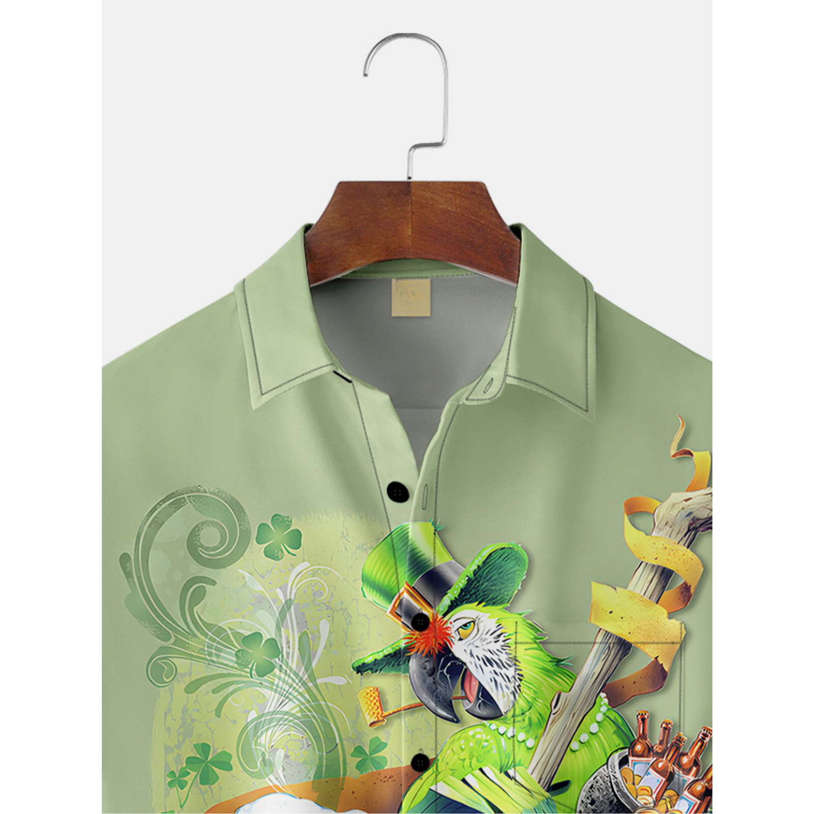 Green St. Patrick's Day Lucky Clover Parrot Beer Gold Coins Hawaiian Golf Shirt, Tropical Vibe Men's Golf Shirt
