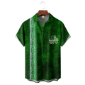 Green St. Patrick's Day Lucky Clover America Flag Print Hawaiian Golf Shirt, Tropical Vibe Men's Golf Shirt