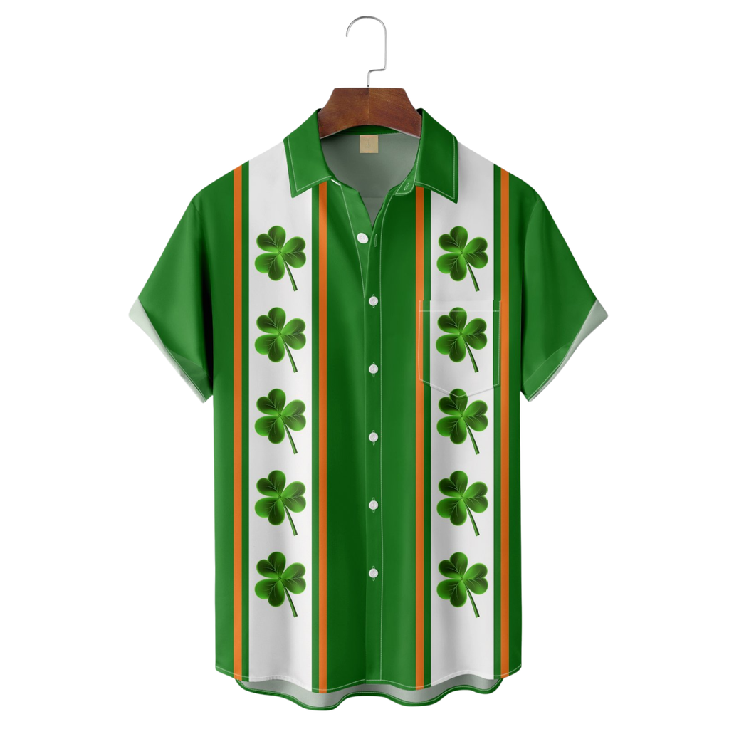 Lucky Clover Leaf St Patrick‘s Day Shamrock Hawaiian Golf Shirt, Tropical Vibe Men's Golf Shirt