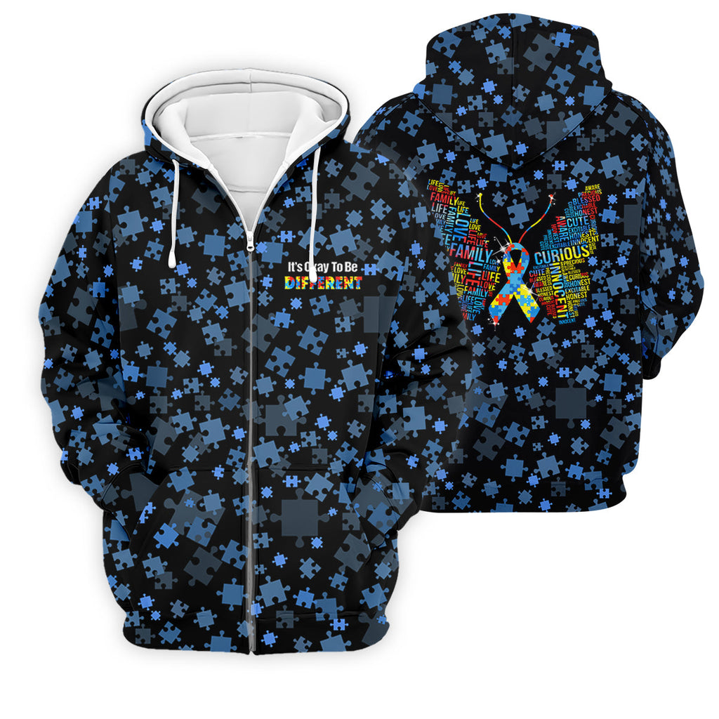 It's Okay To Be Different Autism Awareness Black And Blue Puzzle Pattern Golf Tops For Men, Polo Shirts For Men