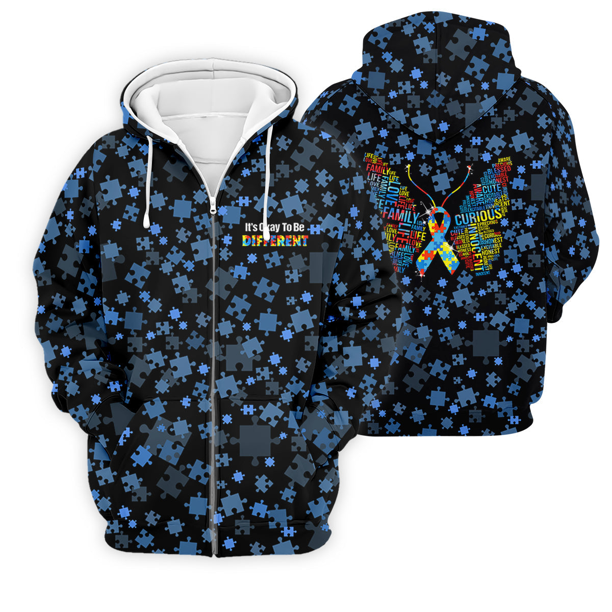It's Okay To Be Different Autism Awareness Black And Blue Puzzle Pattern Golf Tops For Men, Polo Shirts For Men
