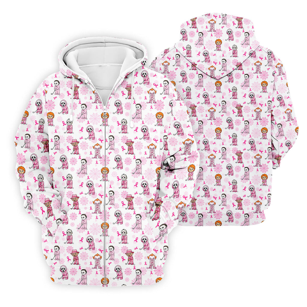 Halloween Horror Character Breast Cancer Polo Shirt, Mens Golf Polo, Golf Apparel For Men
