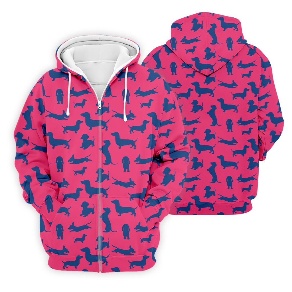 Funny Dachshund Pink And Navy Cute Golf Shirt, Men's Funny Golf Shirts, Golf Shirts For Men