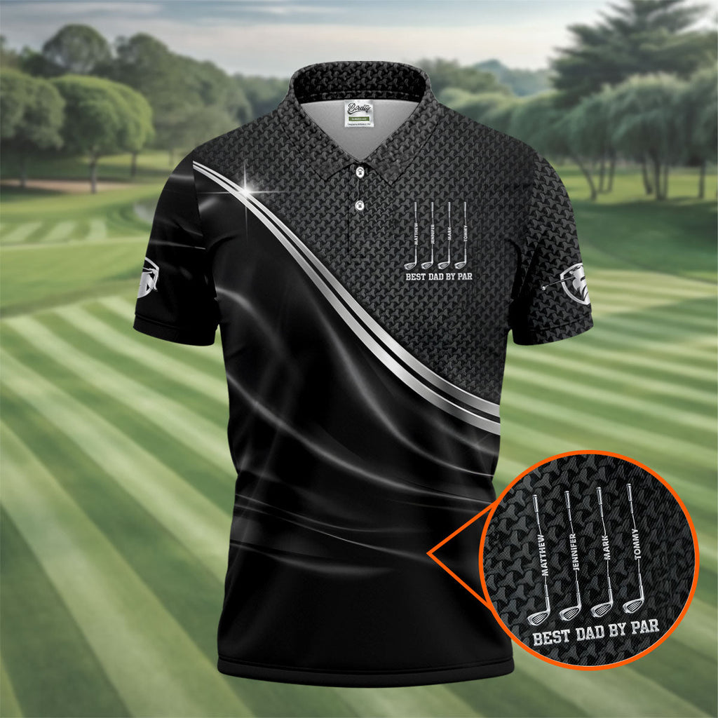 Best Dad By Par Black Houndstooth Father's Day Golf Shirt, Dad Golf Shirt, Golf Gift For Dad