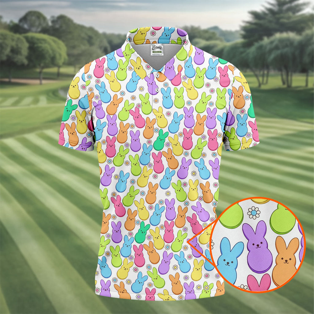 Pastel Easter Peeps Daisy Pattern Golf Shirts For Men, Cute Golf Outfit, Polo Shirts For Men
