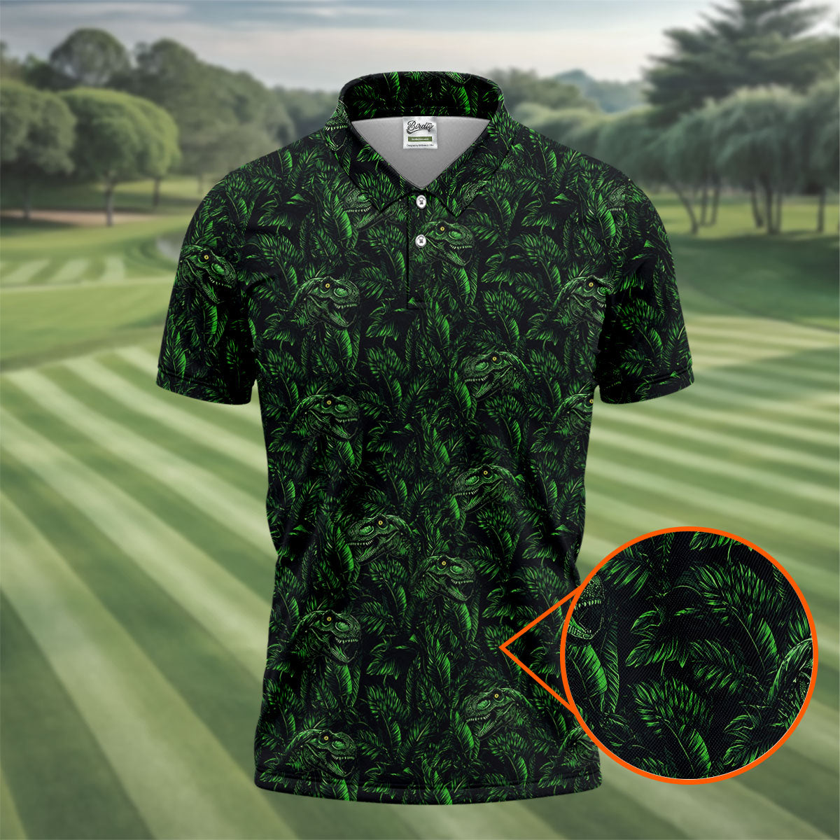 Dinosaurs In The Forest Deep Forest Green Hawaiian Golf Shirt, Polo Shirts For Men
